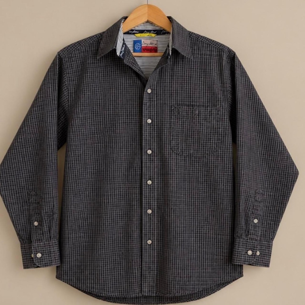 Wrangler George Strait Cowboy Cut Check Button Up Shirt Mens M Black Gray